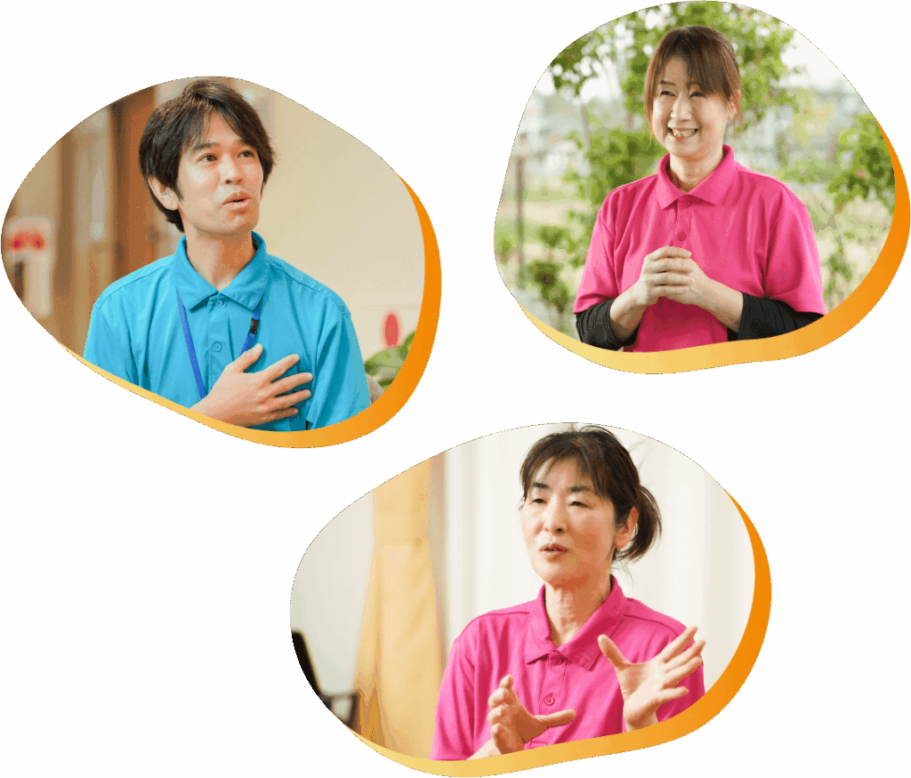 笑顔で仕事内容を話すスタッフ